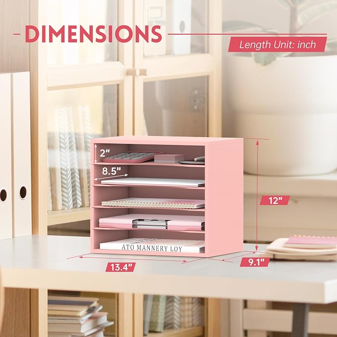 SUPEASY Wood Desk Organizer, 5 Tier Paper File Organizer - Image 3