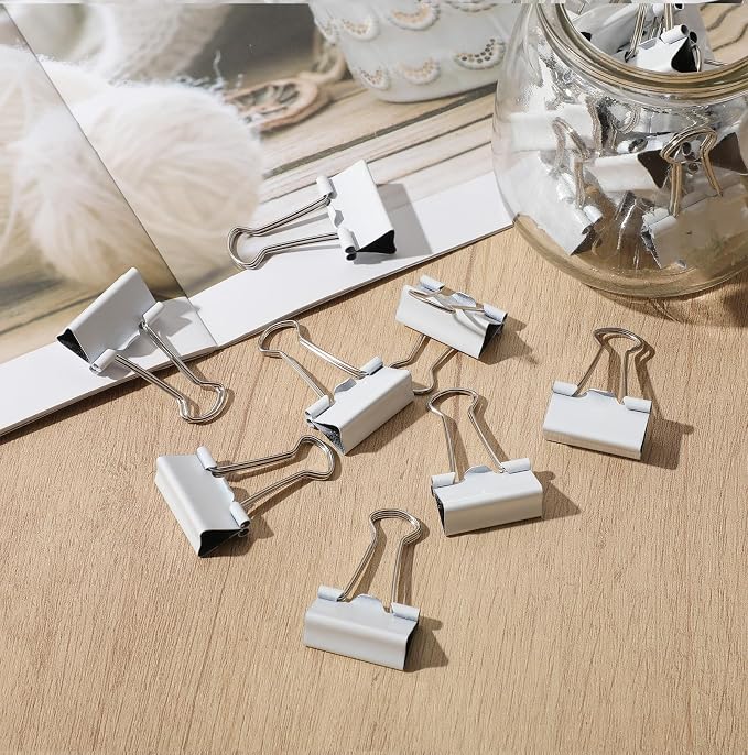 Jetec 100 Pack 1in/25mm White Metal Binder Clips Bulk Medium Reusable Fold Back - Image 5