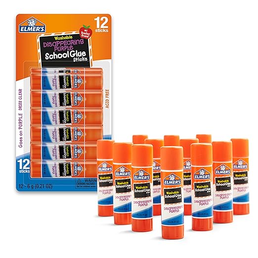 Elmer's Disappearing Purple School Glue Sticks, Washable, 6 Grams, 12 Count - Back to School, Teacher Supplies-DeskLoop Office