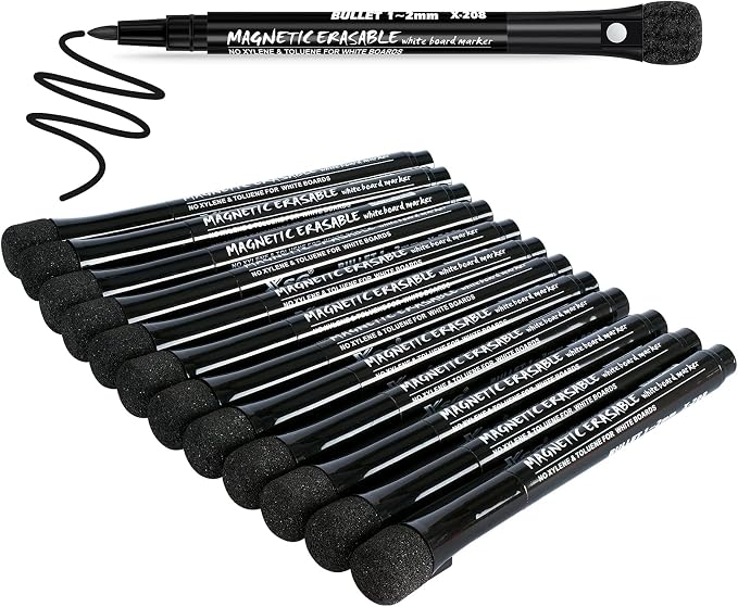 JR.WHITE Dry Erase Markers Fine Tip, Magnetic Dry Erase Markers Black Thin Dry by JRWHITE