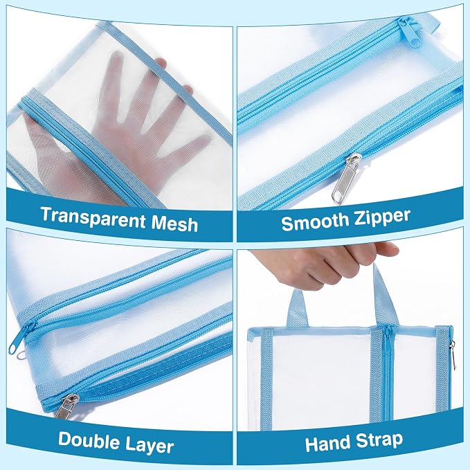 6 Pack Mesh Zipper Pouch Bags, Double Layer Nylon Pouch - Image 4