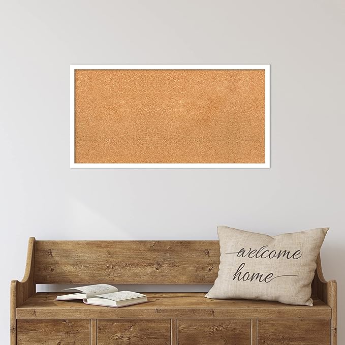 Amanti Art Natural Cork Board for Wall, 17x33 Vision Board with White Frame, Medium Corkboard Office Decor for Home Organization, Modern Corkboard Pinboard to Display Items for Home Organization in-DeskLoop Office
