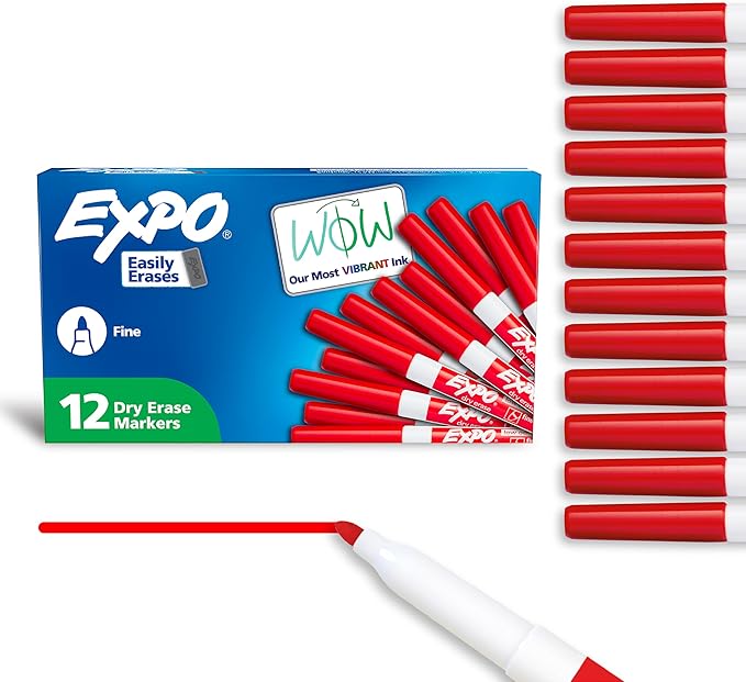 EXPO 86002 Sanford EXPO Low Odor Dry Erase Marker Fine Point Red Box of 12-DeskLoop Office