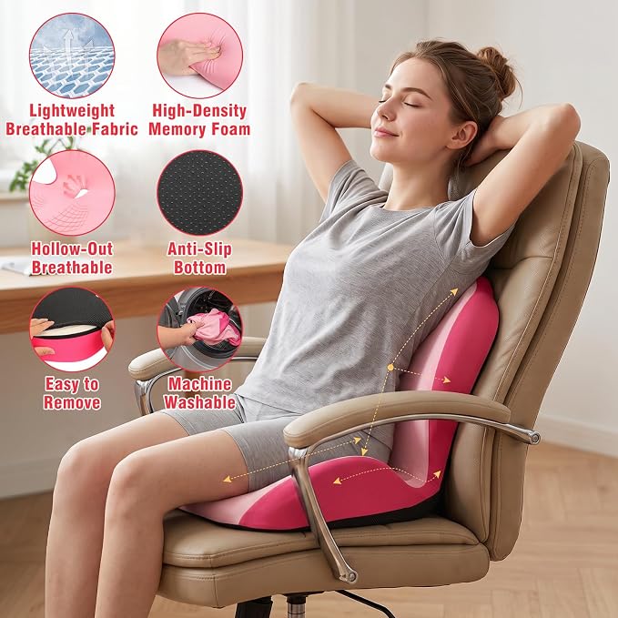 Car Seat Cushion with Lumbar Support Pillow, Memory Foam Office Chair Cushion - Image 6