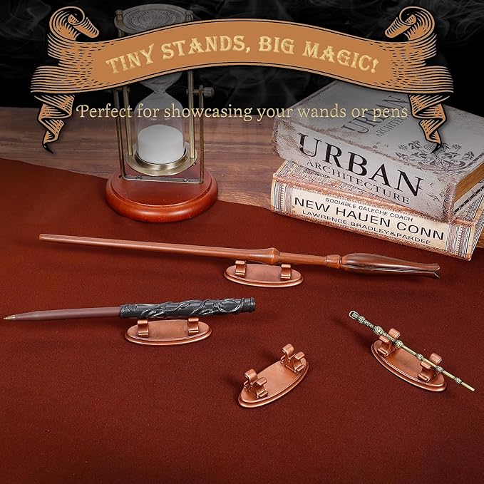 4PCS Resin Pen Holders Wizard Magic Wand Display Stands Mini Holders for Pencil Desk Decor Collection, 2.8'' L×1.1'' W× 0.9'' H, Rosegold-DeskLoop Office