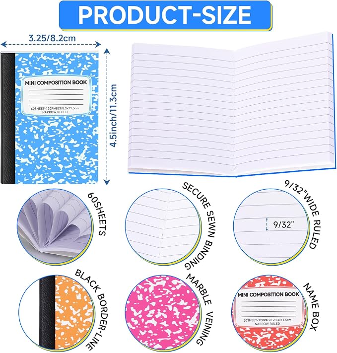 96 Pack 4.5" x 3.25" Mini Composition Notebooks Bulk 12 Color College Ruled - Image 4