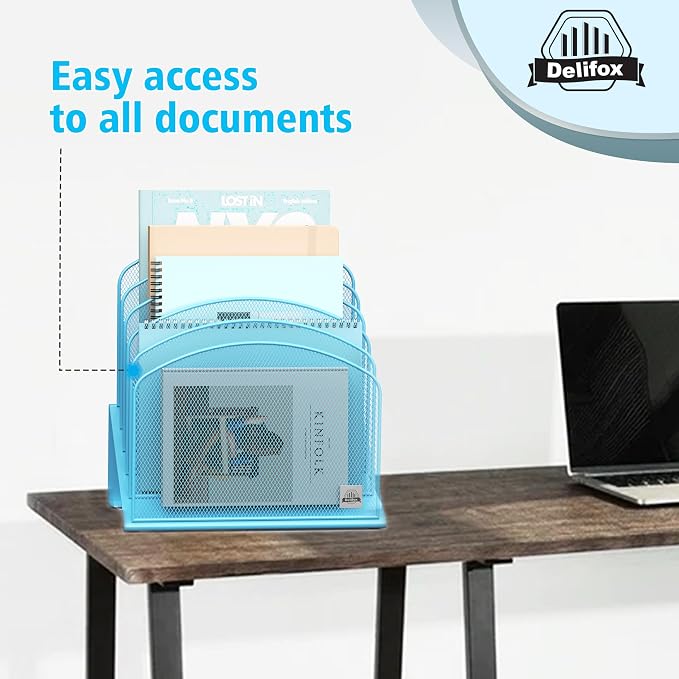 Delifox Inclined Desk File Organizer, Vertical File Folder Holder Stand Metal - Image 6