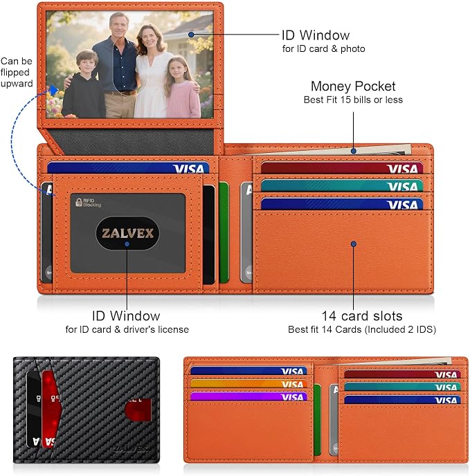 Wallet for Men Slim RFID Blocking Leather Credit Card Holder Wallet for 14 Cards - Image 2