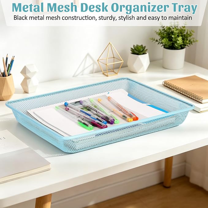 Office Metal Mesh Basket for Desk, Single Paper Tray Organizer, Turn in Trays - Image 2