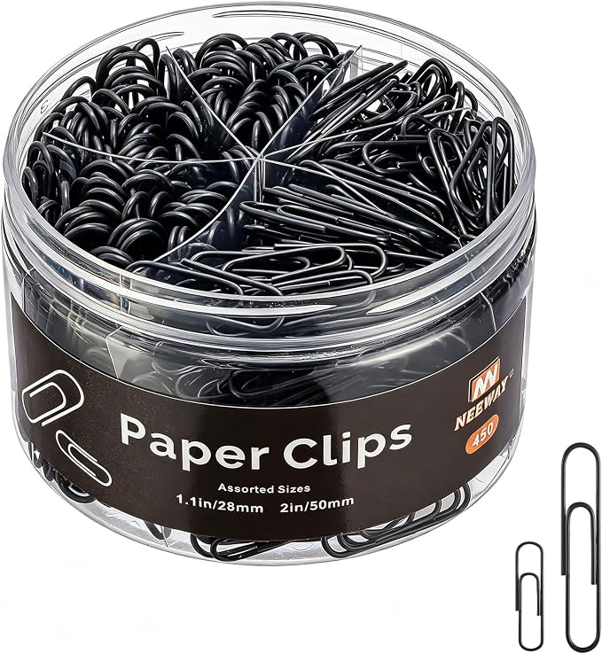NEEWAY 450pcs Paper Clips Assorted Sizes, Small and Large Paper Clips, Coated by NEEWAY