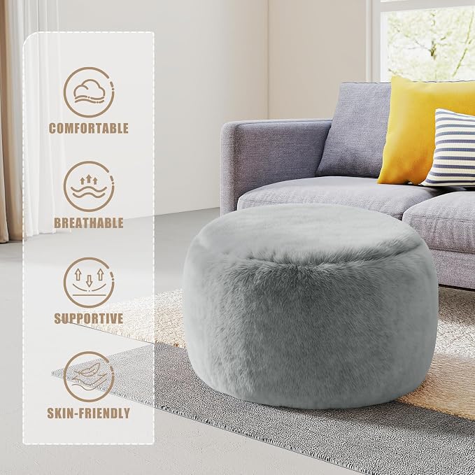 Gericco Round Pouf Ottoman Foot Rest, 29 X 18Inch Floor Poufs Footstool - Image 7