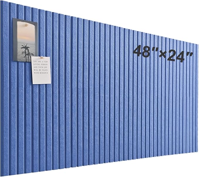 Large Cork Board for Office, 8 Pack Felt Wall Tiles with Slat Wall Paneling and Safe Removable Adhesive Tabs, Felt Bulletin Board Pin Board Cork Boards for Walls (Blue)-DeskLoop Office