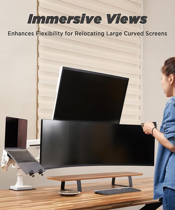 Heavy Duty Monitor Arm for Ultrawide Monitors up to 57" and 44 lbs, Single Desk Stand, Pneumatic Height Adjustable, Modular Extension Arms - Max VESA 100x100, White, MA20PW-S-DeskLoop Office