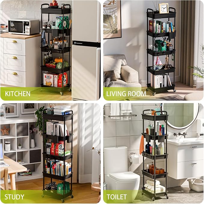 Sorgion 5 Tier Rolling Cart Organizer, Bathroom Cart Organizers - Image 6
