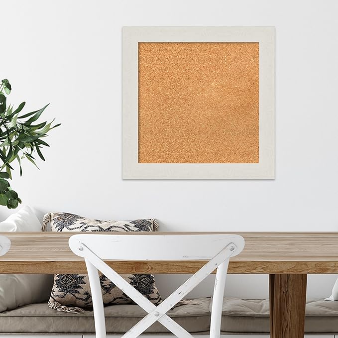 Amanti Art Natural Cork Board for Wall, 19x19 Vision Board with White Frame, Small Corkboard Office Decor for Home Organization, Country Rustic Corkboard Pinboard to Display Items for Home-DeskLoop Office