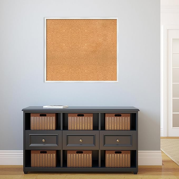 Amanti Art Natural Cork Board for Wall, 29x33 Vision Board with White Frame, Large Corkboard Office Decor for Home Organization, Country Rustic Corkboard Pinboard to Display Items for Home-DeskLoop Office
