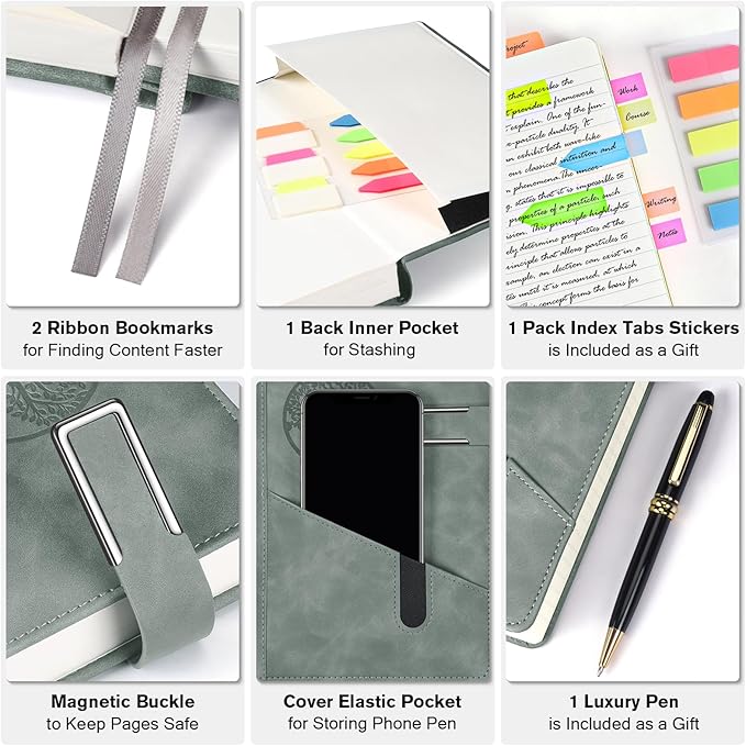 Lined Notebook Journal for Men Women, 365 Pages Numbered College Ruled Notebook, Hardcover Leather Journal with Pen & Gift Box, Thick Daily Diary, Professional Notebooks for Work, School, Business, A5-DeskLoop Office