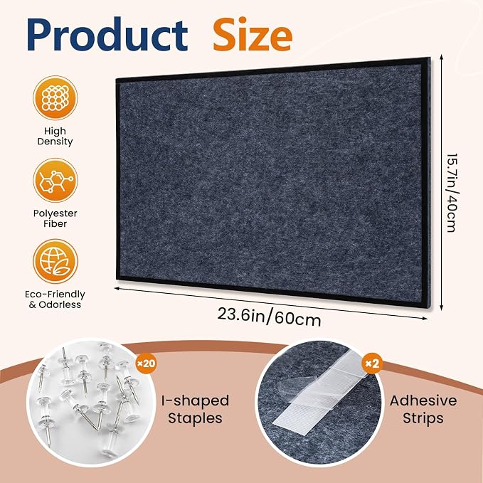 Felt Bulletin Board 23.6 x 15.7 Inch – Black Frame, Corkboard Alternative - Image 4