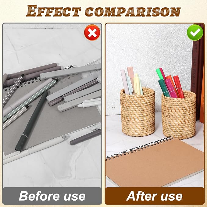 3 Pcs Rattan Pencil Holder, Handmade Pen Cup Durable Cylinder Makeup Brush - Image 5