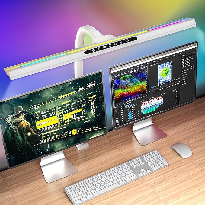 2-in-1 Desk Lamp with RGB Backlight,Architect Desk Lamps for Home Office,24W Tall Desk Lamp with Clamp,60"Timer,25 Lighting Modes,Eye Protection Swing Arm Lamp for Home/Office/Gaming/Study-DeskLoop Office
