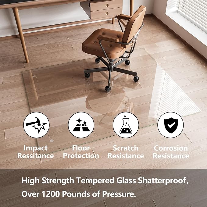 Koonmi Chair Mat for Carpet, Tempered Glass 30"x48" Office Chair Mat, Glass - Image 4