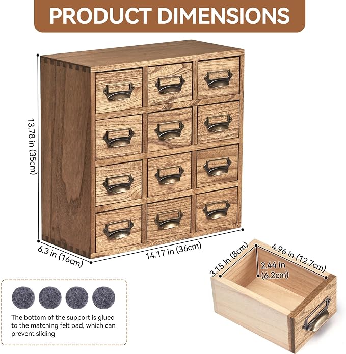 KIRIGEN Wooden Desk Storage Cabinet 12 Drawers Mini Chest - Image 3