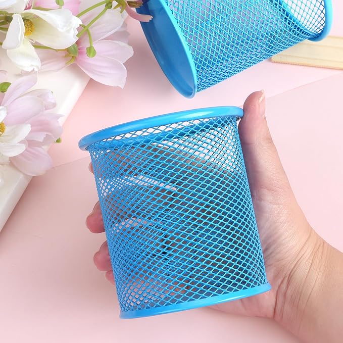 Tamaki Pen Holder Cup for Desk, Wire Mesh Pencil Cup Holder for Desk Office Pen Organizer (Blue)-DeskLoop Office
