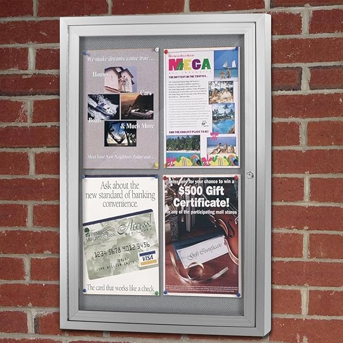 Outdoor Weatherproof Enclosed Fabric Bulletin Board,Noticeboard Case with Lockable Glass Door,Silver Aluminum Frame, 36x24 Inch (5xA4)-DeskLoop Office