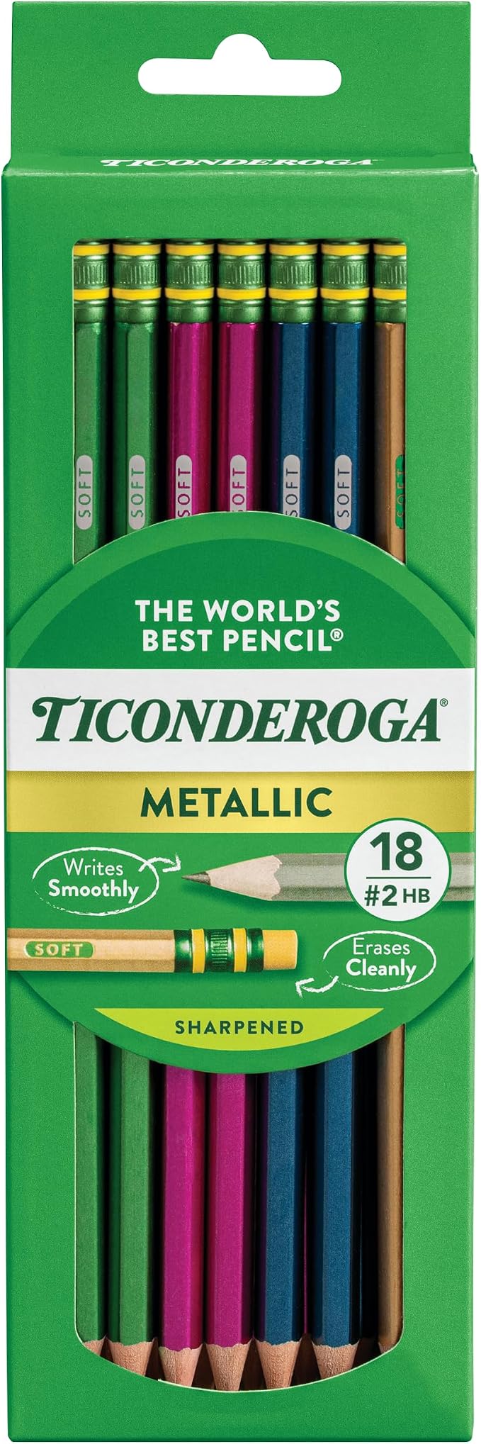 Ticonderoga Wooden Pencils, Pre-Sharpened, #2 HB Soft, Metallic Colors by Ticonderoga