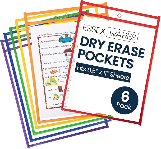 Essex Wares - 6 Pack, Dry Erase Pocket Document Protectors, Water-Resistant & by EssexWares