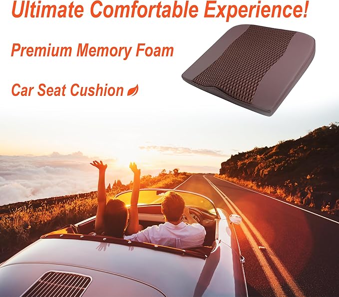 Car Seat Cushion, Comfort Memory Foam Car Cushions for Driving - Sciatica & Lower Back Pain Relief, Driver Seat Pillow for Auto, Office Chair, Wheelchair - 4D Mesh Brown-DeskLoop Office