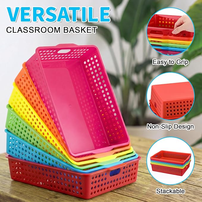 6 Pack Turn in Trays for Classroom, Stackable Letter Size Paper Trays - Image 4