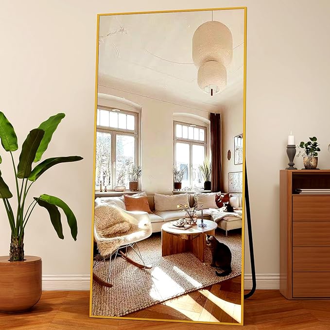 Extra Large 71"x30" Full Length Mirror - Standing, Hanging, or Leaning Rectangle Mirror for Wall or Floor - Wall-Mounted Full Body Dressing Mirrors with Aluminum Alloy Frame for Living Room - Gold-DeskLoop Office