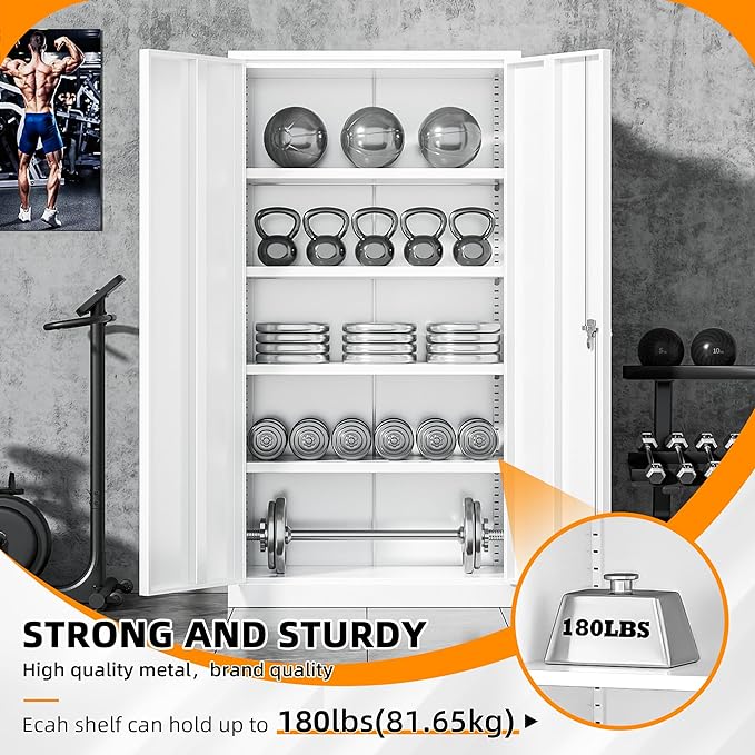 INTERGREAT Garage Storage Cabinets with Doors and Shelves,72" Tall White Steel Locking Cabinets Storage, Metal Cabinet for Home Office, Warehouse, School-DeskLoop Office