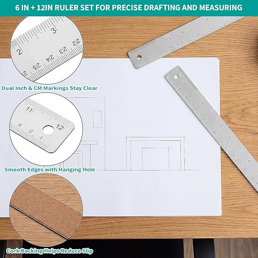 Metal Ruler 6 Inch 12 Inch Stainless Steel Ruler - Image 4