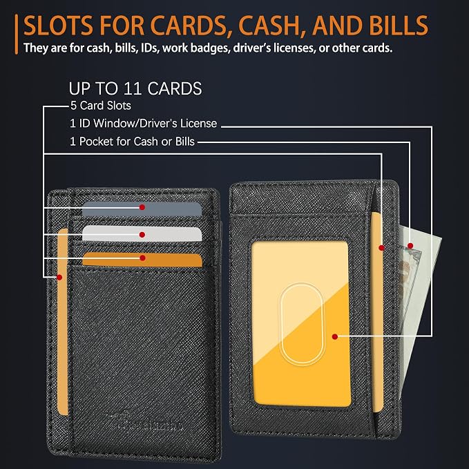 Travelambo Front Pocket Minimalist Leather Slim Wallet RFID Blocking Medium Size - Image 3