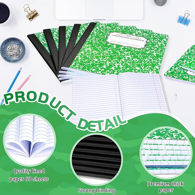Seajan 20 Pack Composition Notebooks, Wide Ruled Paper, 7-1/2" x 9-3/4" Marble - Image 3