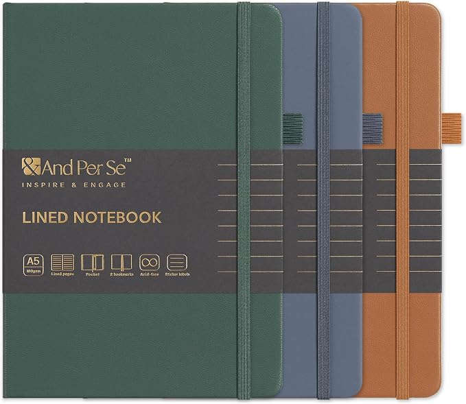 &And Per Se Lined Notebooks 3-Pack Gift Set, A5 Hardcover Journals, 160 Pages by AndPerSe