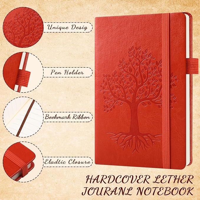 Estune Tree Small Notebooks Pen Leather Lined Pocket Subject Notebooks Hardcover Pocket Notepad Cute Ruled Leather Journals with Pen Holder for Men Women School Business, A6(Stylish Color,20 Set)-DeskLoop Office