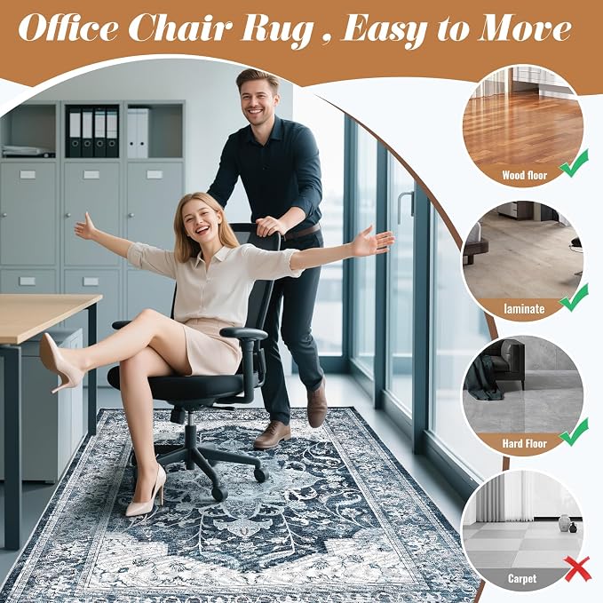 Office Chair Mat for Hardwood Tile Floor, Machine Washable Office Area Carpet - Image 2