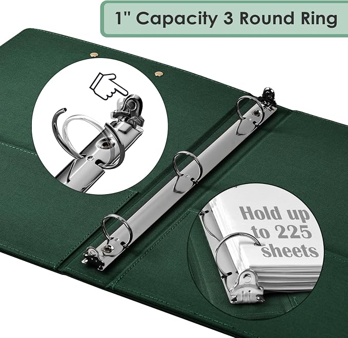 EYROZILL 3 Ring Binder, 1 Inch Linen Binder Organizer - Image 3