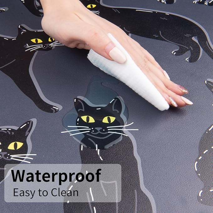 Colorful Star Black Large Mouse Pad, Cute Cat Waterproof Office Desk Mat - Image 6