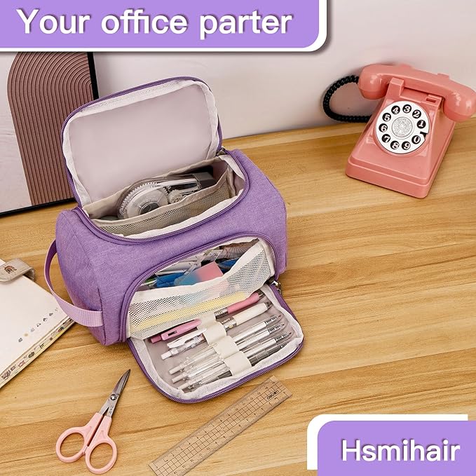 Large Pencil Pouch,Pencil Case Aesthetic,Zipper Pencil Box For Girls Back To School Supplies Emergency Bag Makeup Bag (Purple)-DeskLoop Office