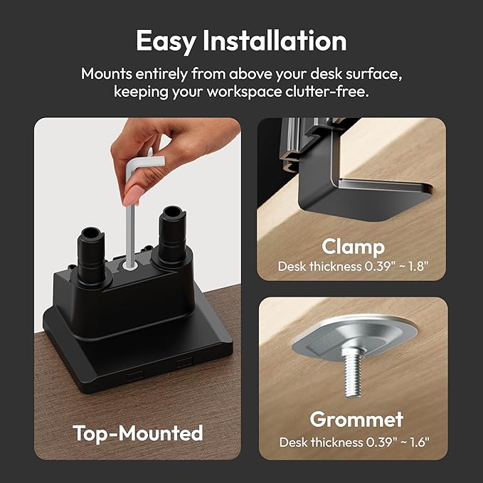 Pixio PS1D Wave Black Dual Monitor Arm Stand Desk Mount - Fits up to 32 inches Monitors and up to 19.8lbs. VESA Compatibility and Integrated Cable Management-DeskLoop Office