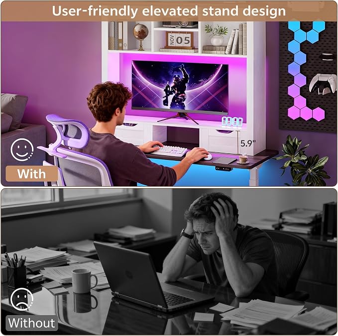 Desk Shelf with Computer Monitor Stand, 37.4''W Desktop Bookshelf Display Rack - Image 4