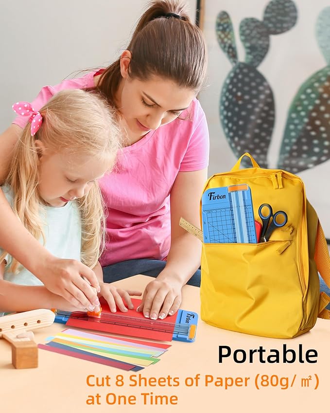 Firbon Blue A5 Paper Cutter, Straight Small Paper Trimmer with Side Ruler for Scrapbooking Craft, Paper, Coupon, Label, Cardstock-DeskLoop Office