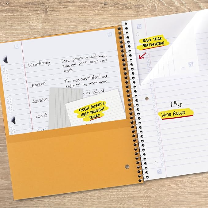 Five Star Spiral Notebook + Study App, 3 Subject, Wide Ruled Paper, 150 Sheets - Image 6