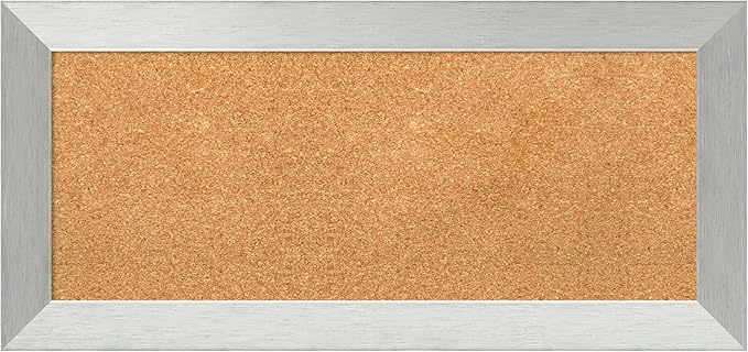 Amanti Art Natural Cork Board for Wall, 16x34 Vision Board with Silver Wood Frame, Medium Corkboard Office Decor for Home Organization, Modern Corkboard Pinboard to Display Items for Home-DeskLoop Office