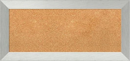 Amanti Art Natural Cork Board for Wall, 16x34 Vision Board with Silver Wood Frame, Medium Corkboard Office Decor for Home Organization, Modern Corkboard Pinboard to Display Items for Home-DeskLoop Office