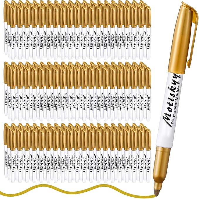180 Pcs Metallic Permanent Markers Bulk Fine Point Metallic Markers Pens for Fabric, Black Paper, Cards, Scrapbook, Wood, Plastic, Canvas, Mugs, DIY Art Crafts, Etc(Gold)-DeskLoop Office